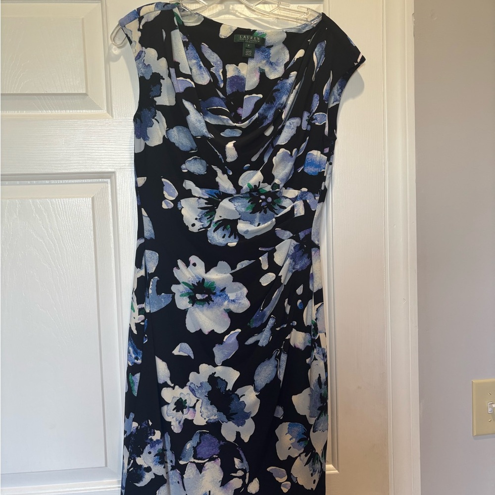Ralph Lauren Blue and White Floral Midi Dress